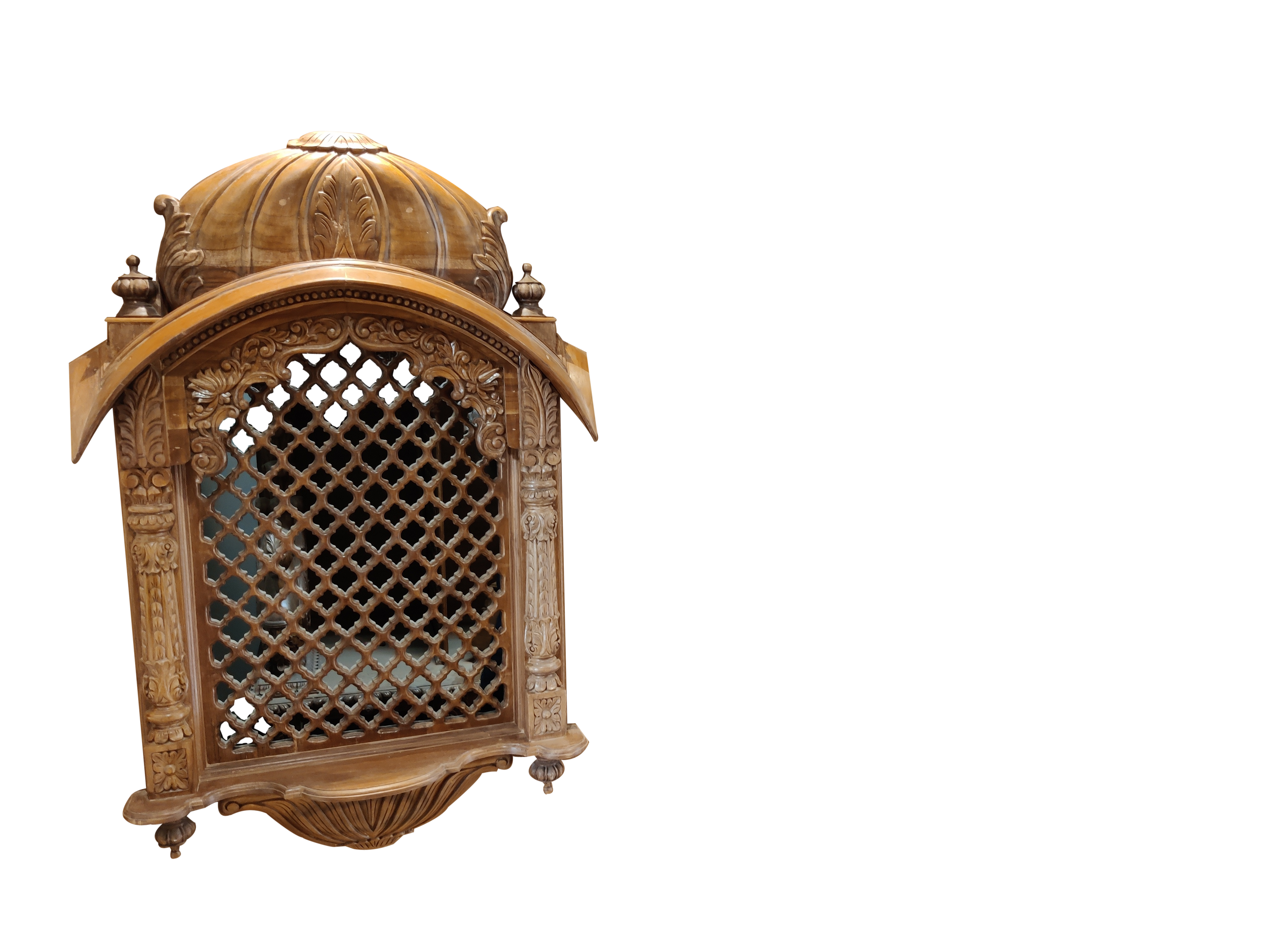 Wall-Mounted Wooden Mandir with Jali Design